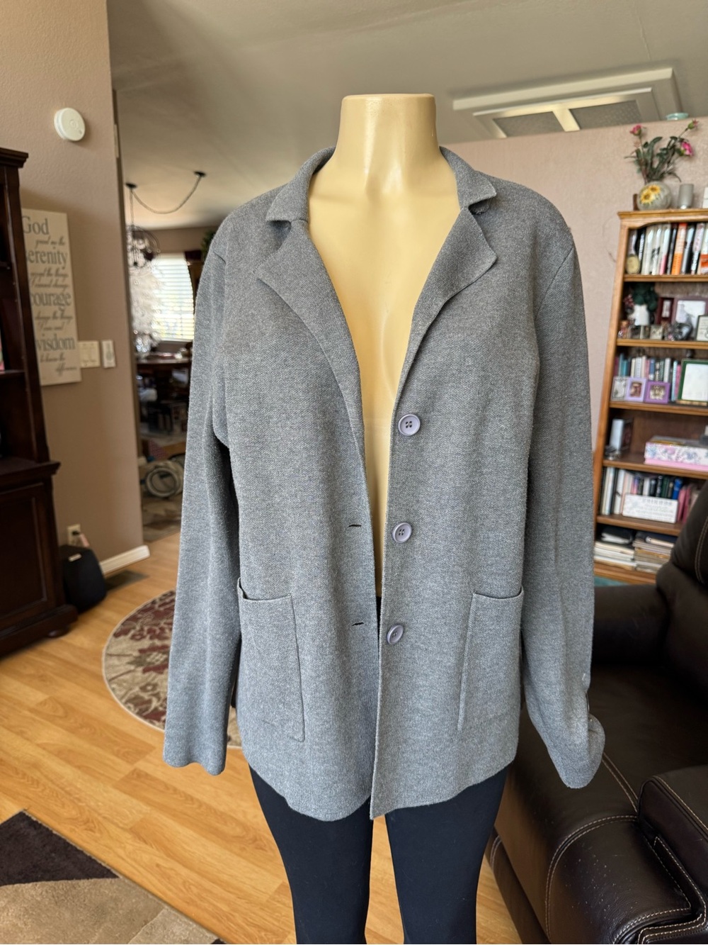 Kancy Kole gray button up knit blazer/jacket w/pockets-size XL